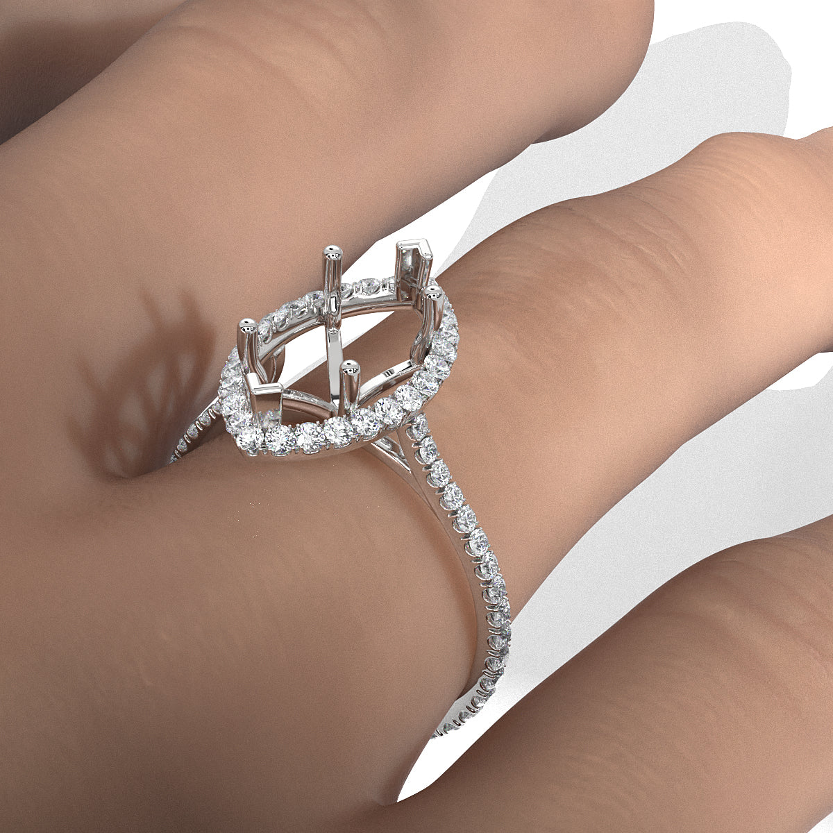 French U Pave Set Halo Semi Mount Lab Grown Diamond Engagement Ring 0.54 Ct.