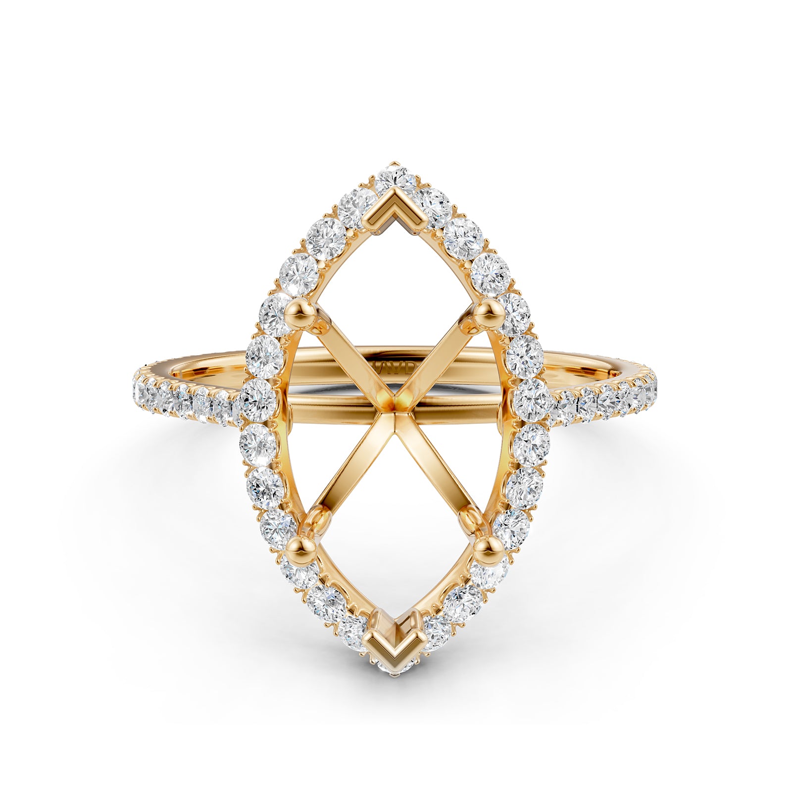 French U Pave Set Halo Semi Mount Lab Grown Diamond Engagement Ring 0.54 Ct.