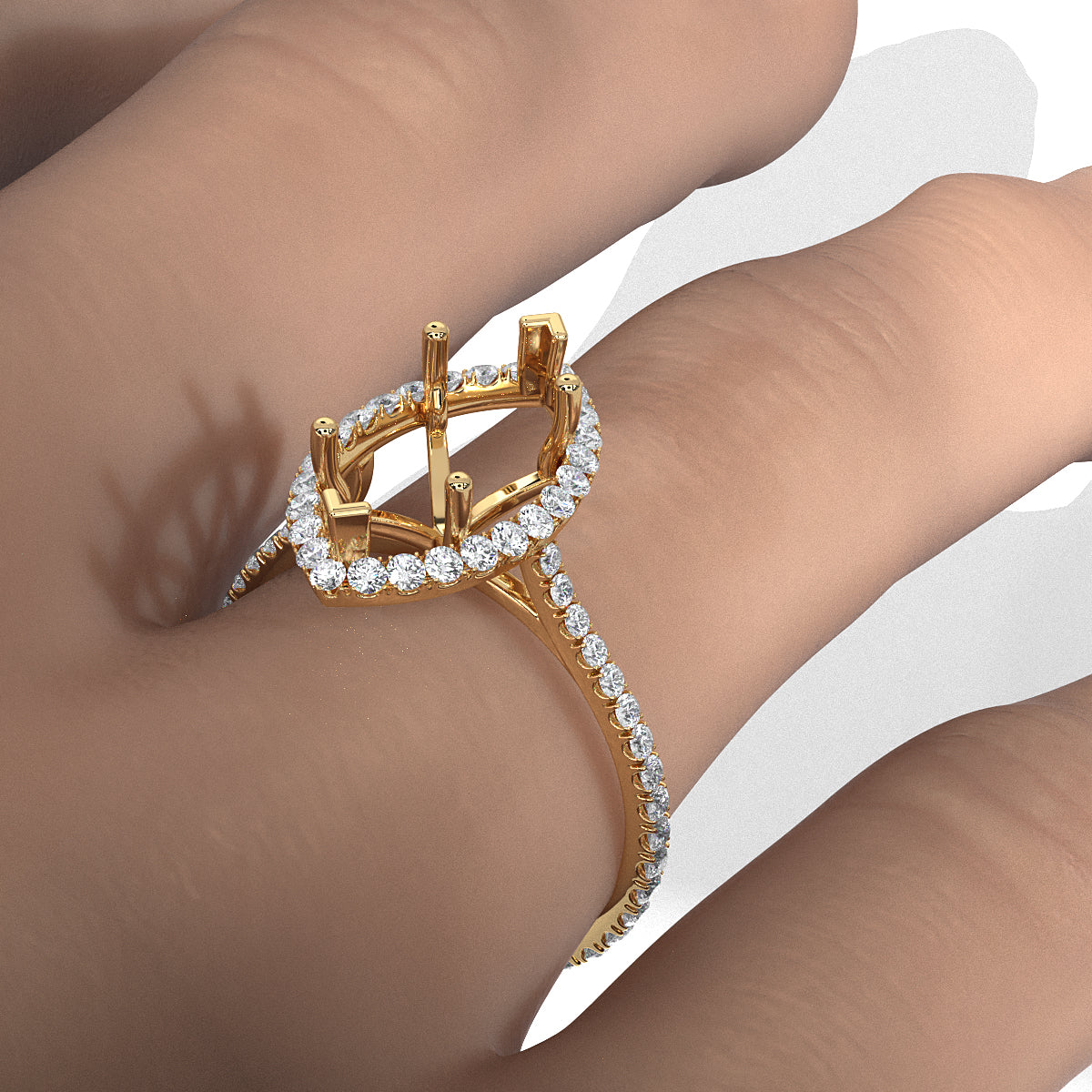 French U Pave Set Halo Semi Mount Lab Grown Diamond Engagement Ring 0.54 Ct.