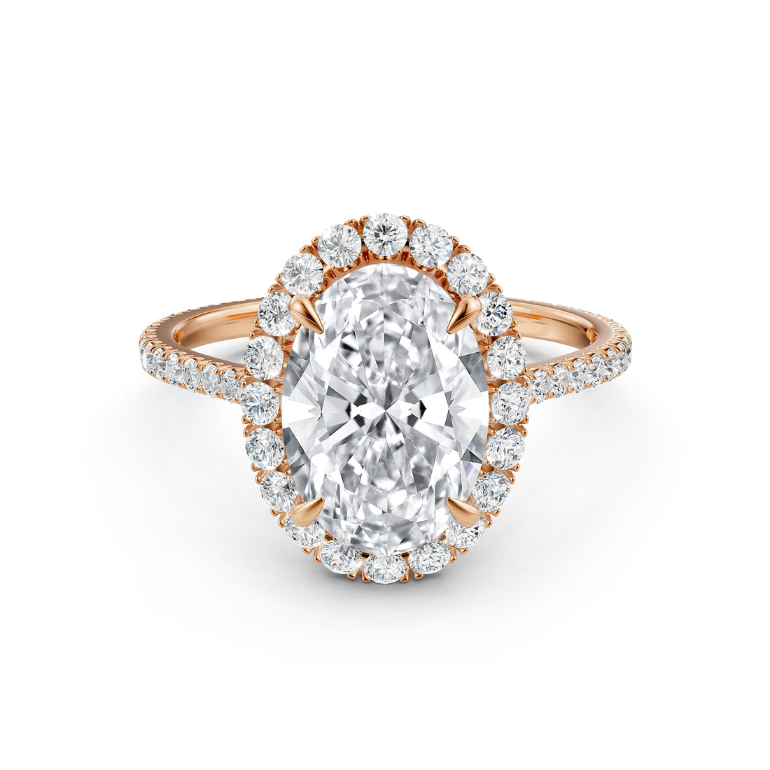 French U Pave Set Halo Lab Grown Diamond Oval Engagement Ring