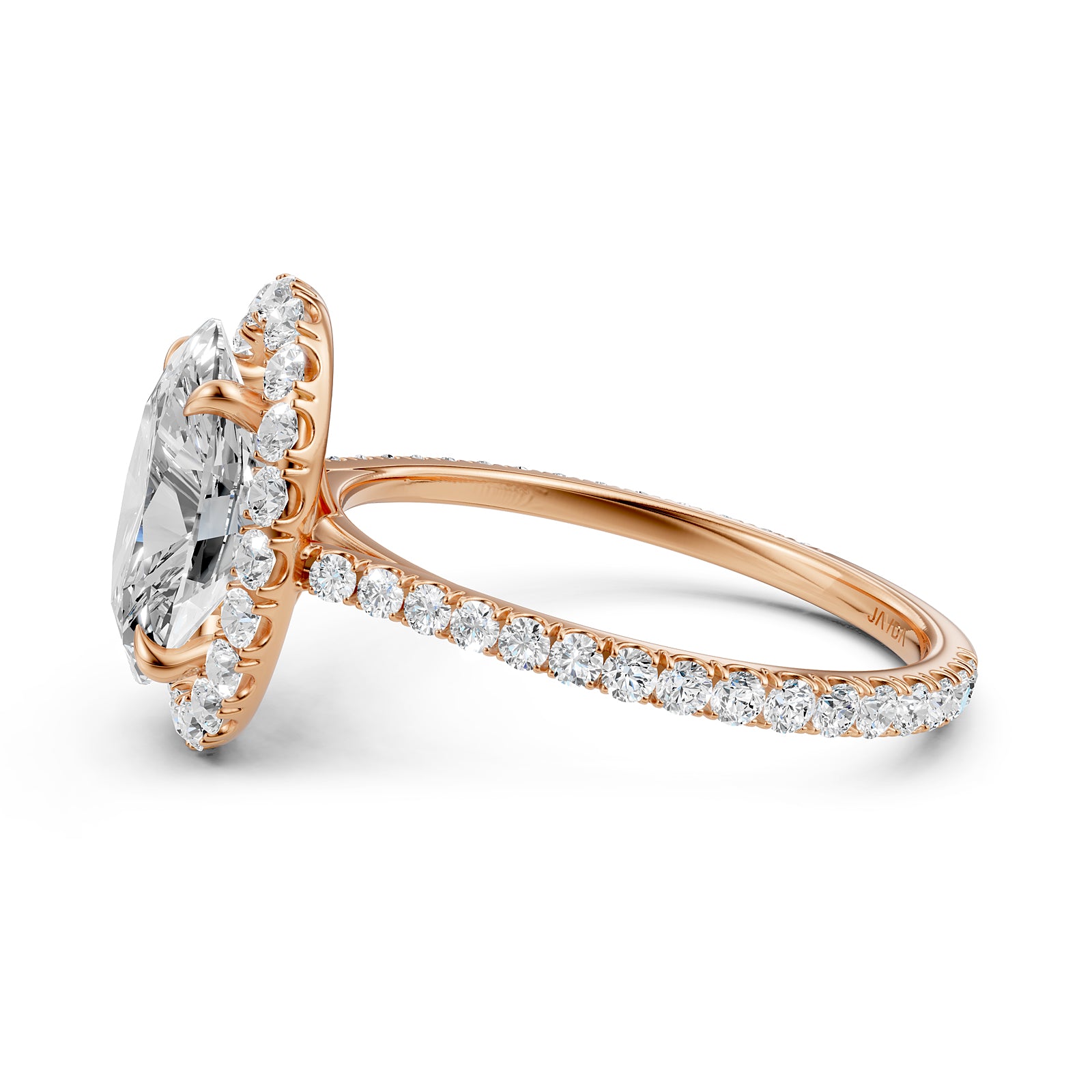 French U Pave Set Halo Lab Grown Diamond Oval Engagement Ring