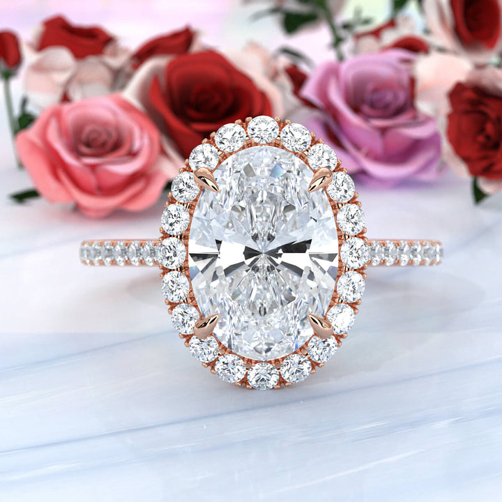 French U Pave Set Halo Lab Grown Diamond Oval Engagement Ring