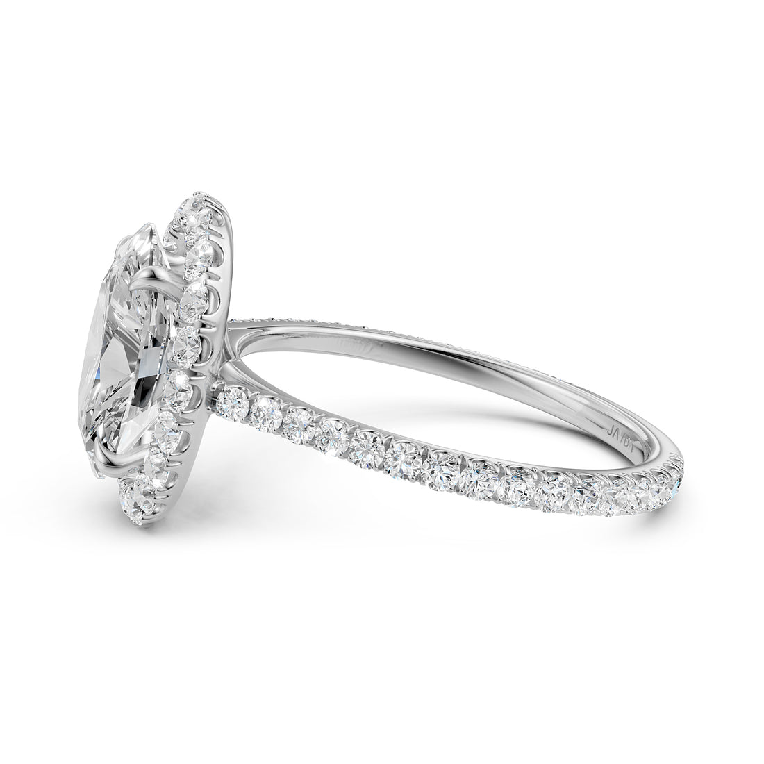 French U Pave Set Halo Lab Grown Diamond Oval Engagement Ring