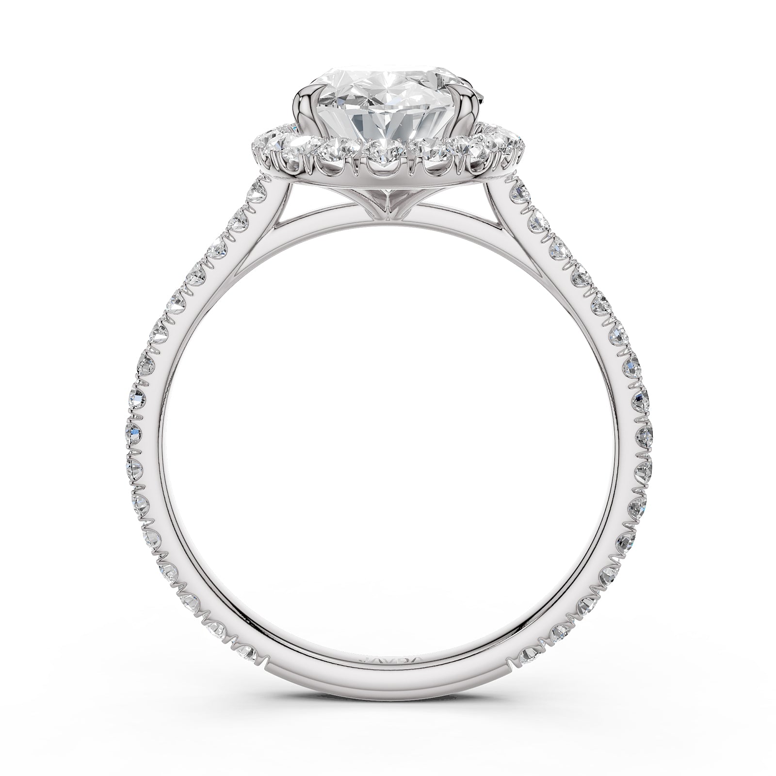 French U Pave Set Halo Lab Grown Diamond Oval Engagement Ring
