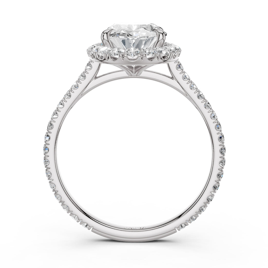 French U Pave Set Halo Lab Grown Diamond Oval Engagement Ring