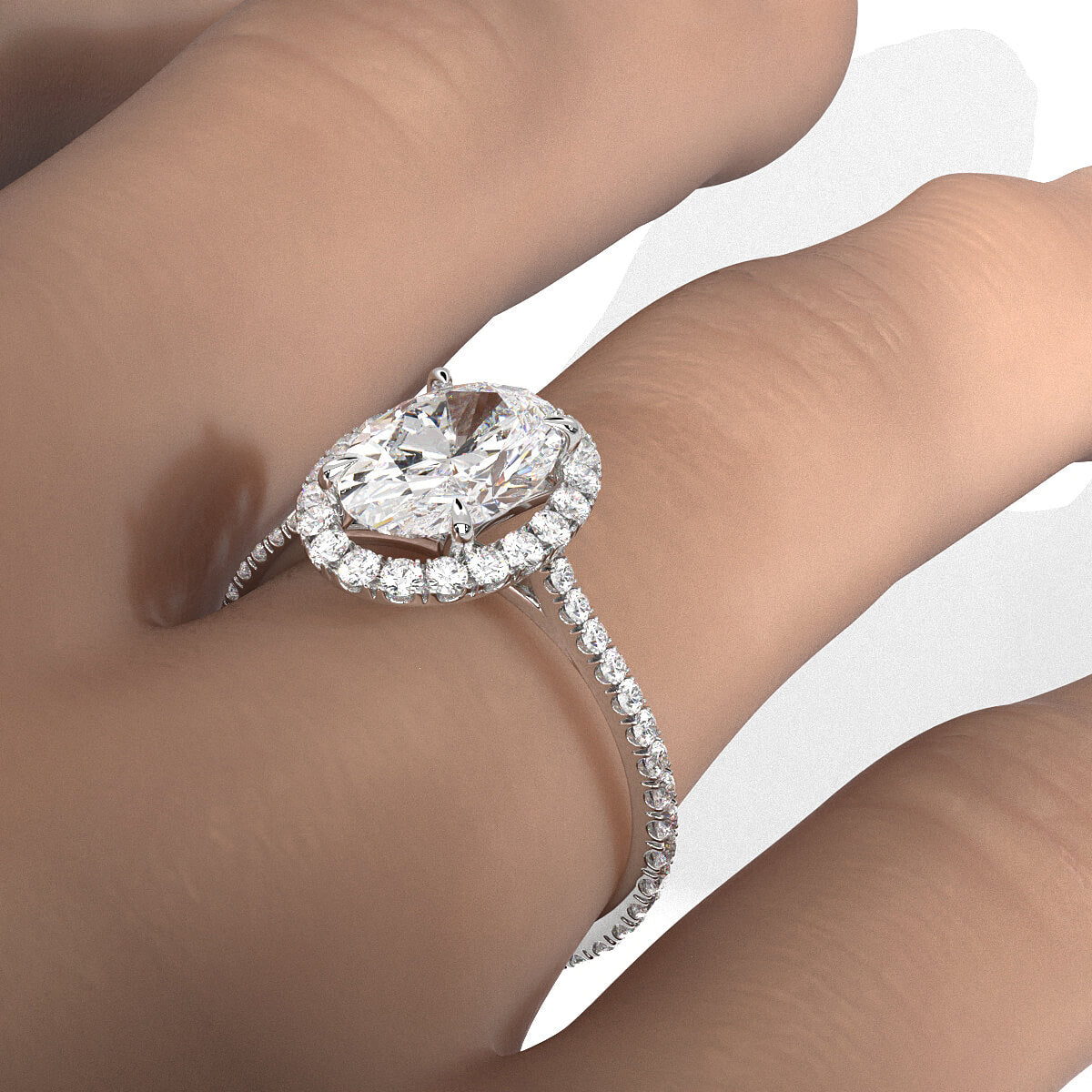 French U Pave Set Halo Lab Grown Diamond Oval Engagement Ring