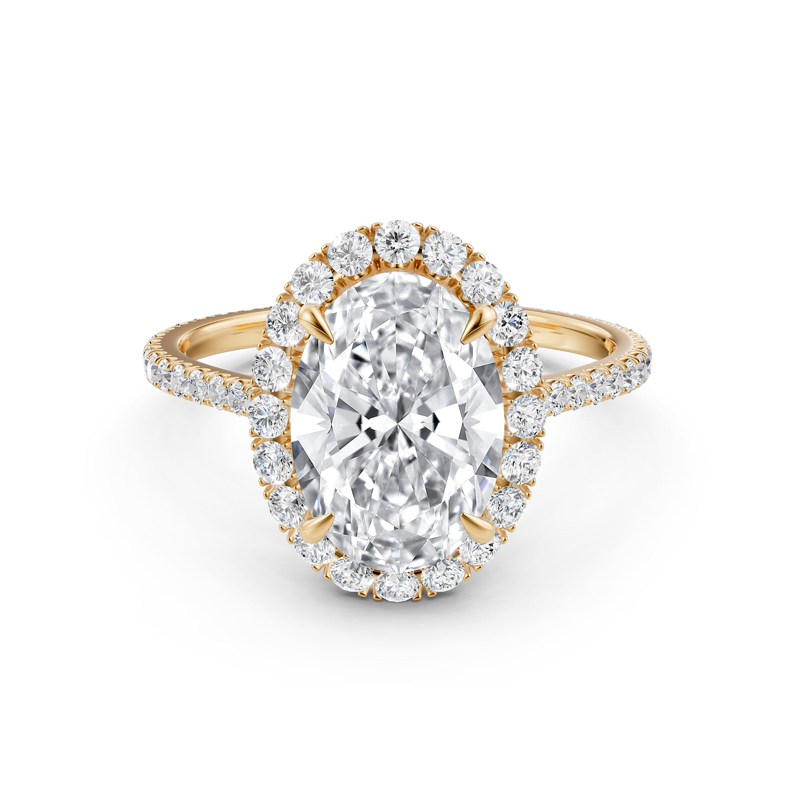 French U Pave Set Halo Lab Grown Diamond Oval Engagement Ring