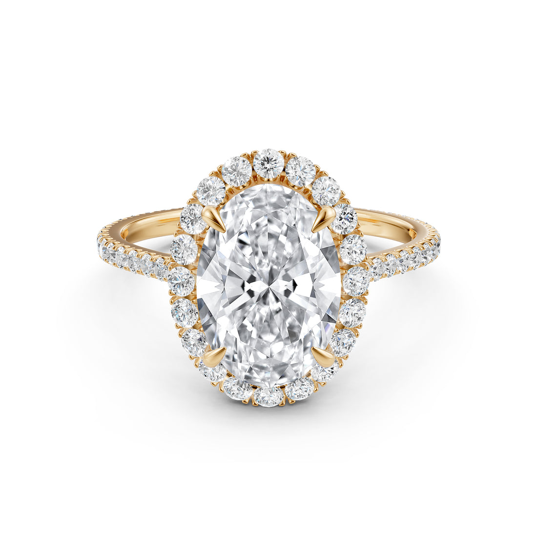 French U Pave Set Halo Lab Grown Diamond Oval Engagement Ring