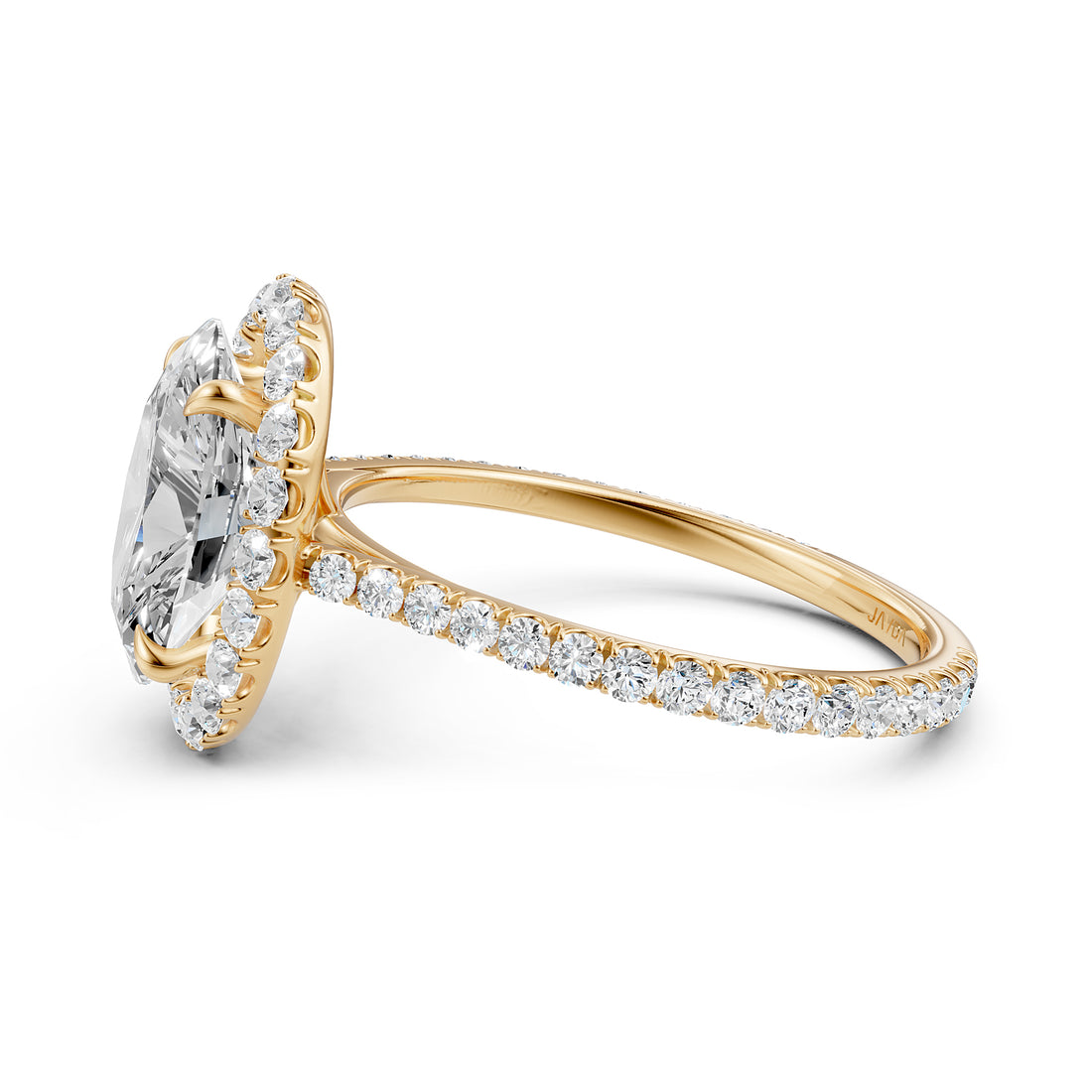 French U Pave Set Halo Lab Grown Diamond Oval Engagement Ring
