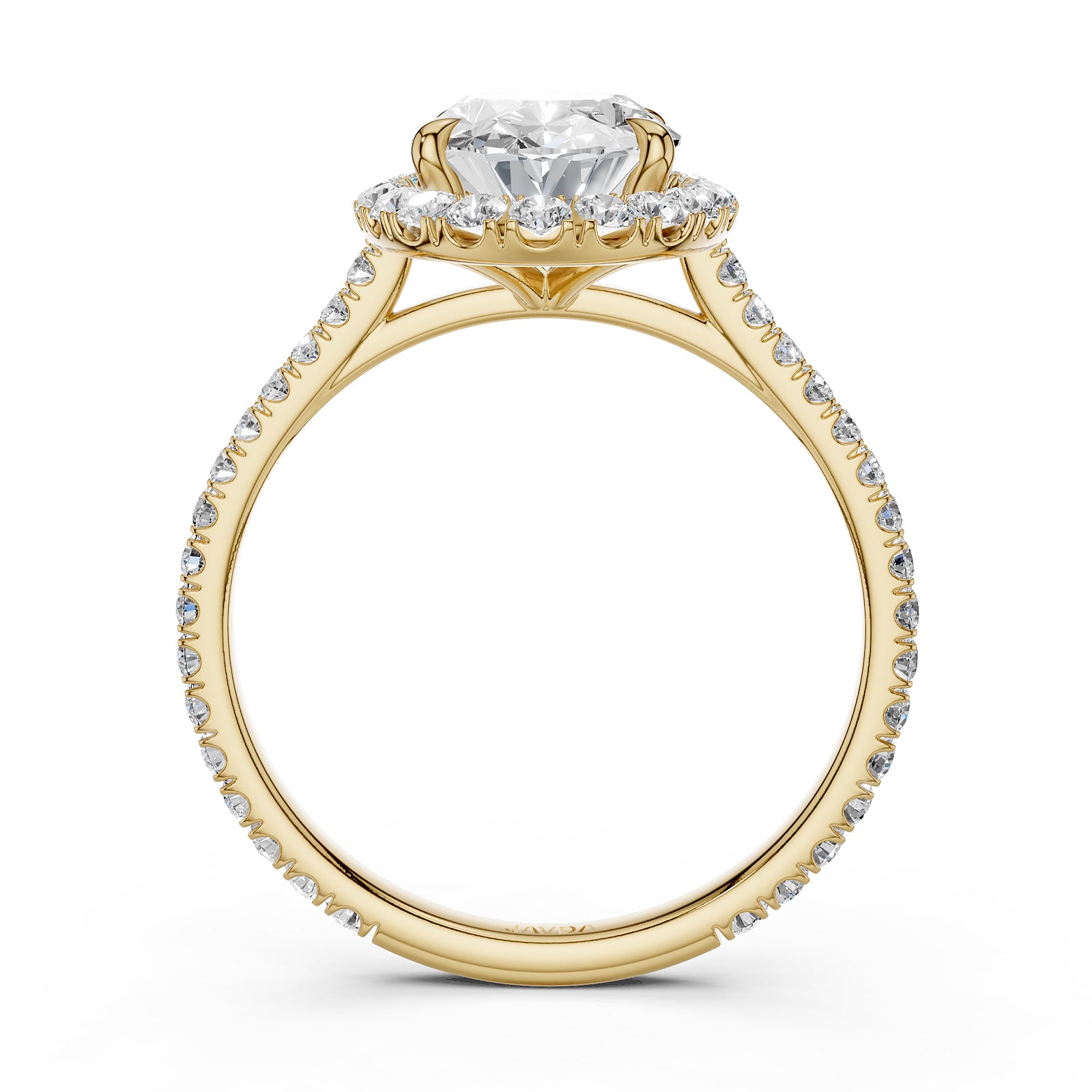French U Pave Set Halo Lab Grown Diamond Oval Engagement Ring