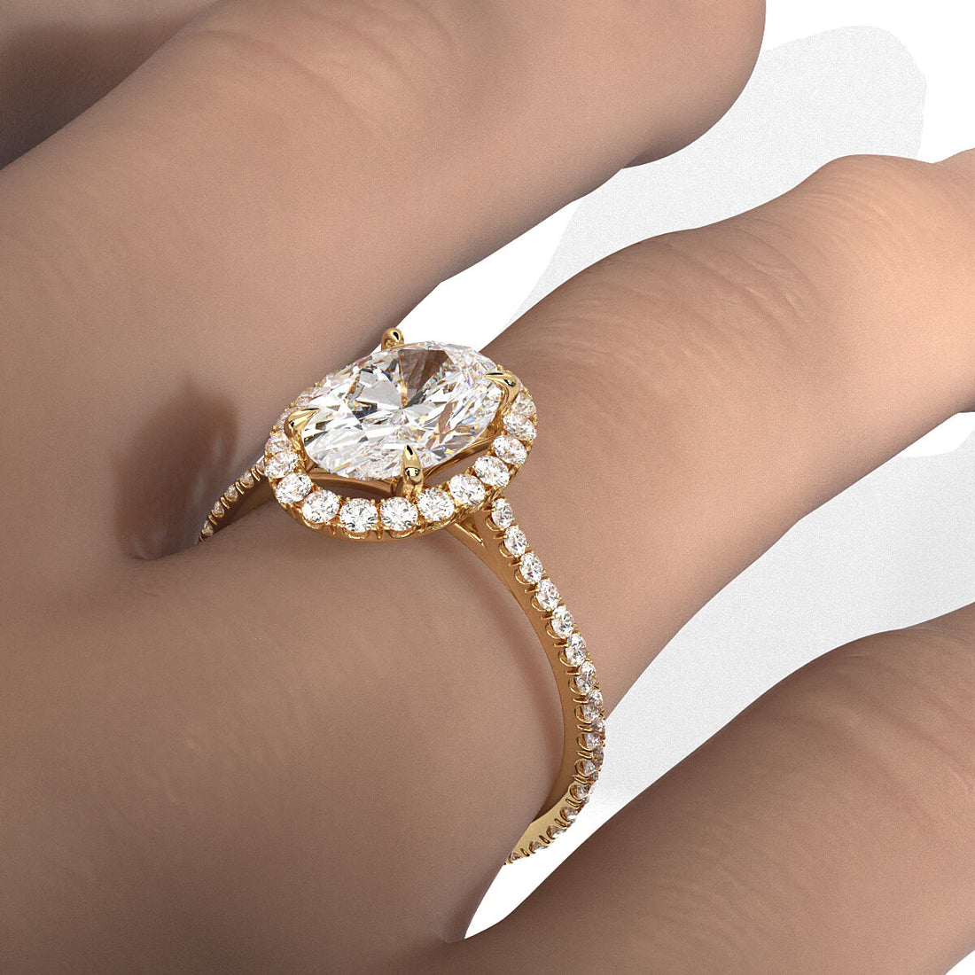 French U Pave Set Halo Lab Grown Diamond Oval Engagement Ring