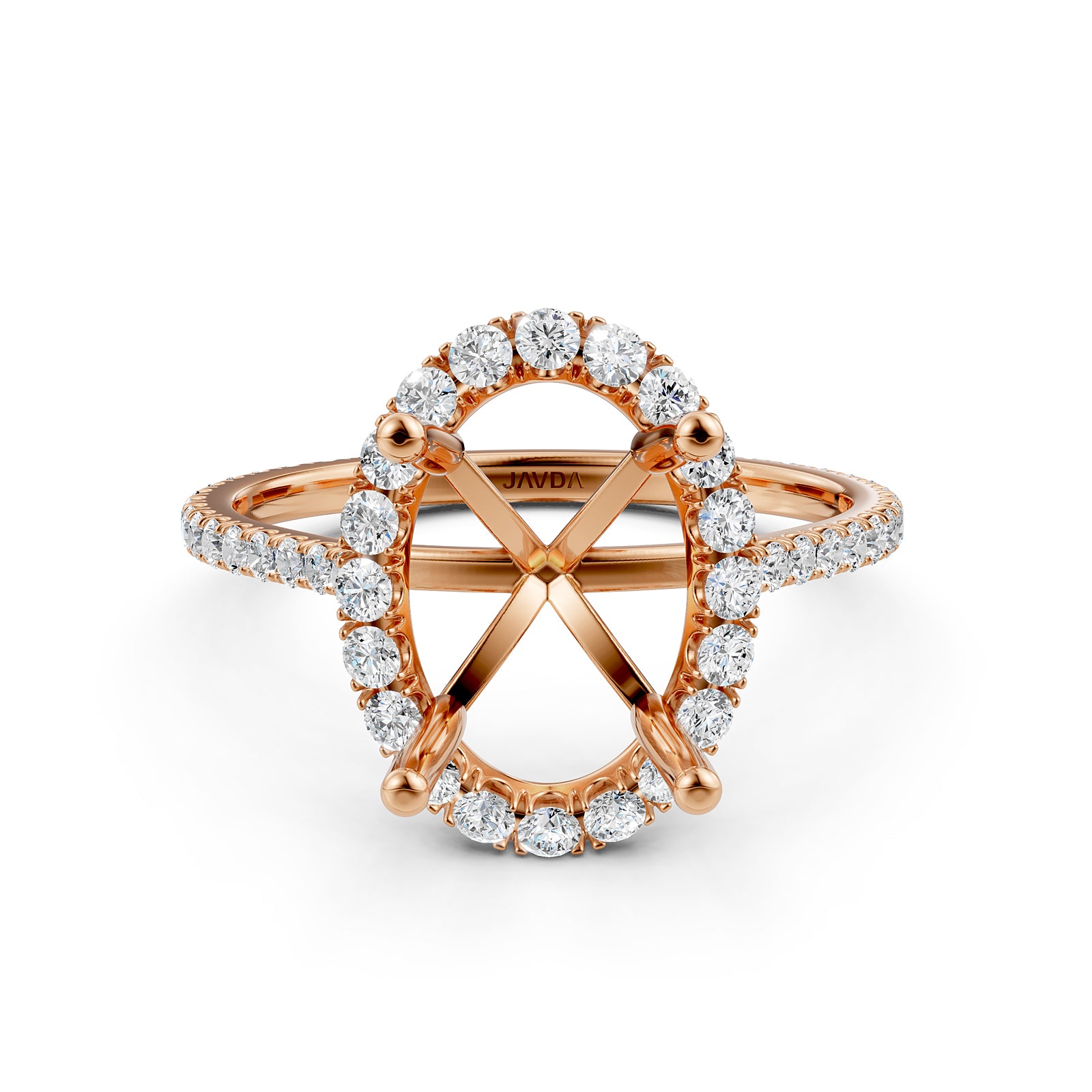 French U Pave Set Halo Semi Mount Lab Grown Diamond Engagement Ring 0.54 Ct.