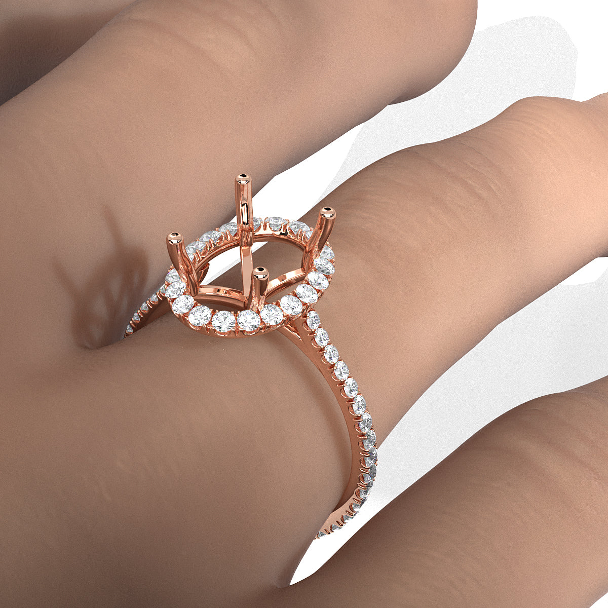 French U Pave Set Halo Semi Mount Lab Grown Diamond Engagement Ring 0.54 Ct.