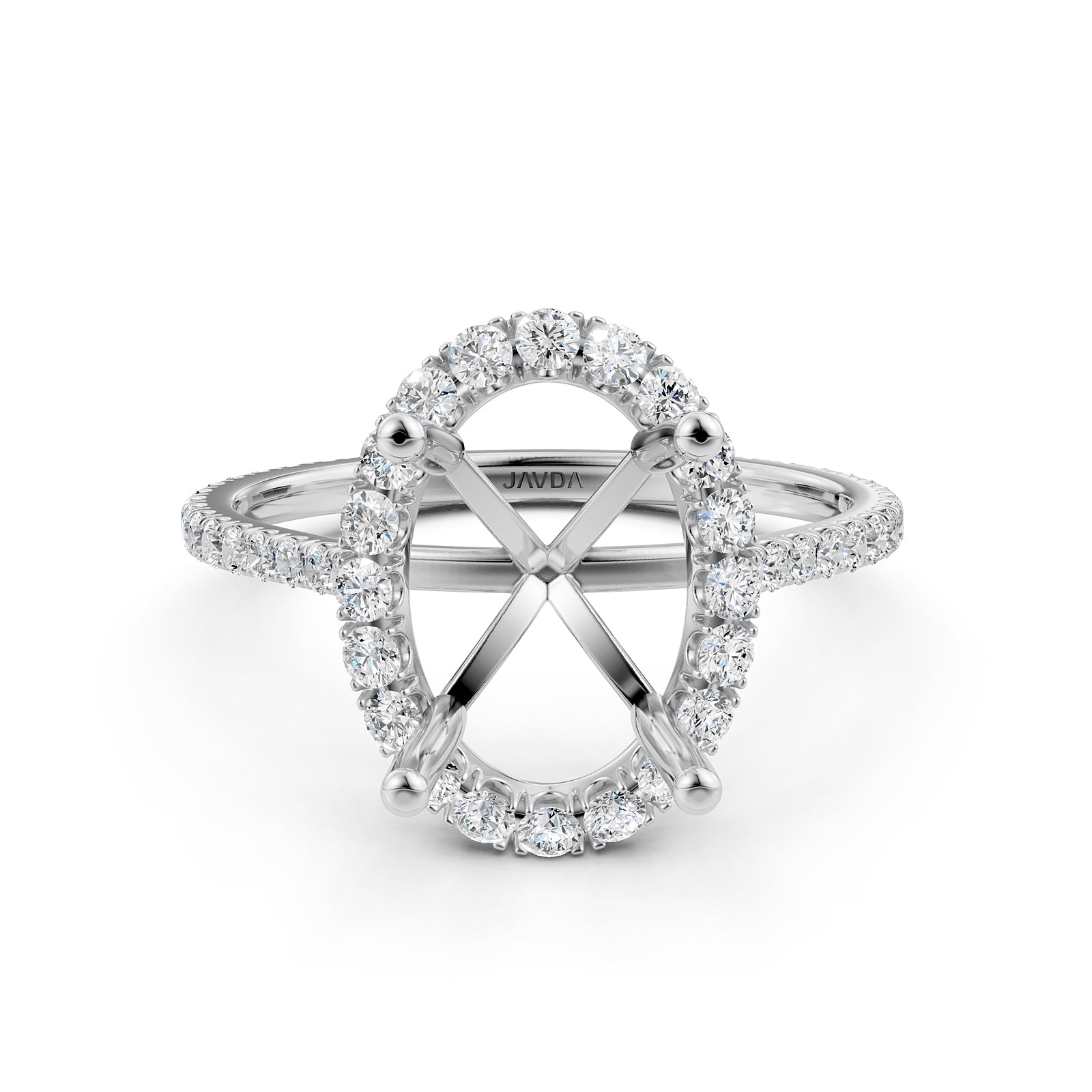 French U Pave Set Halo Semi Mount Lab Grown Diamond Engagement Ring 0.54 Ct.