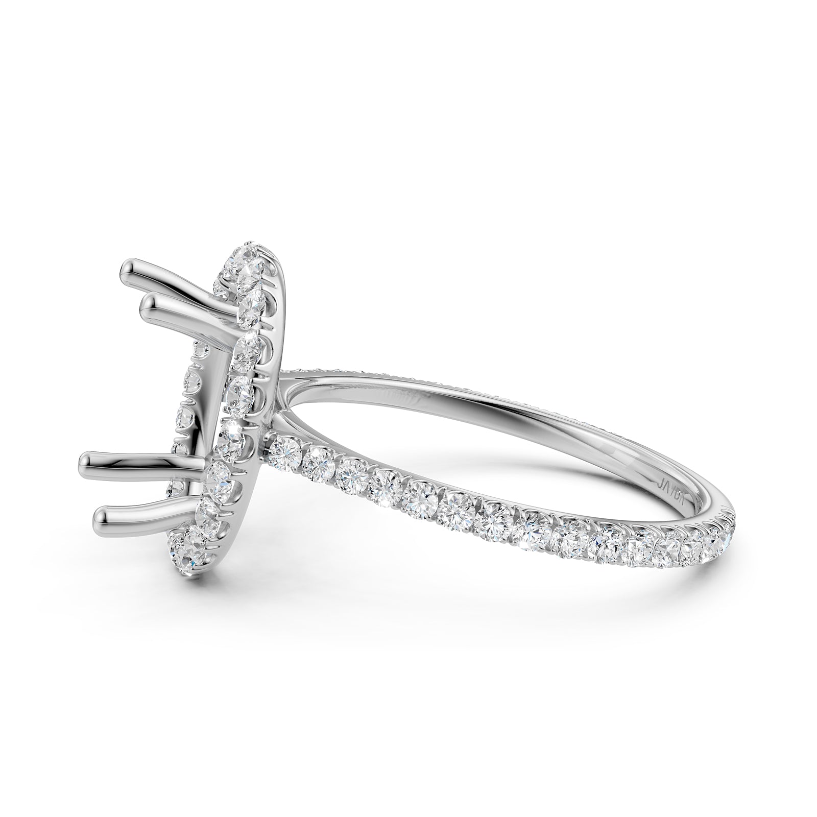 French U Pave Set Halo Semi Mount Lab Grown Diamond Engagement Ring 0.54 Ct.