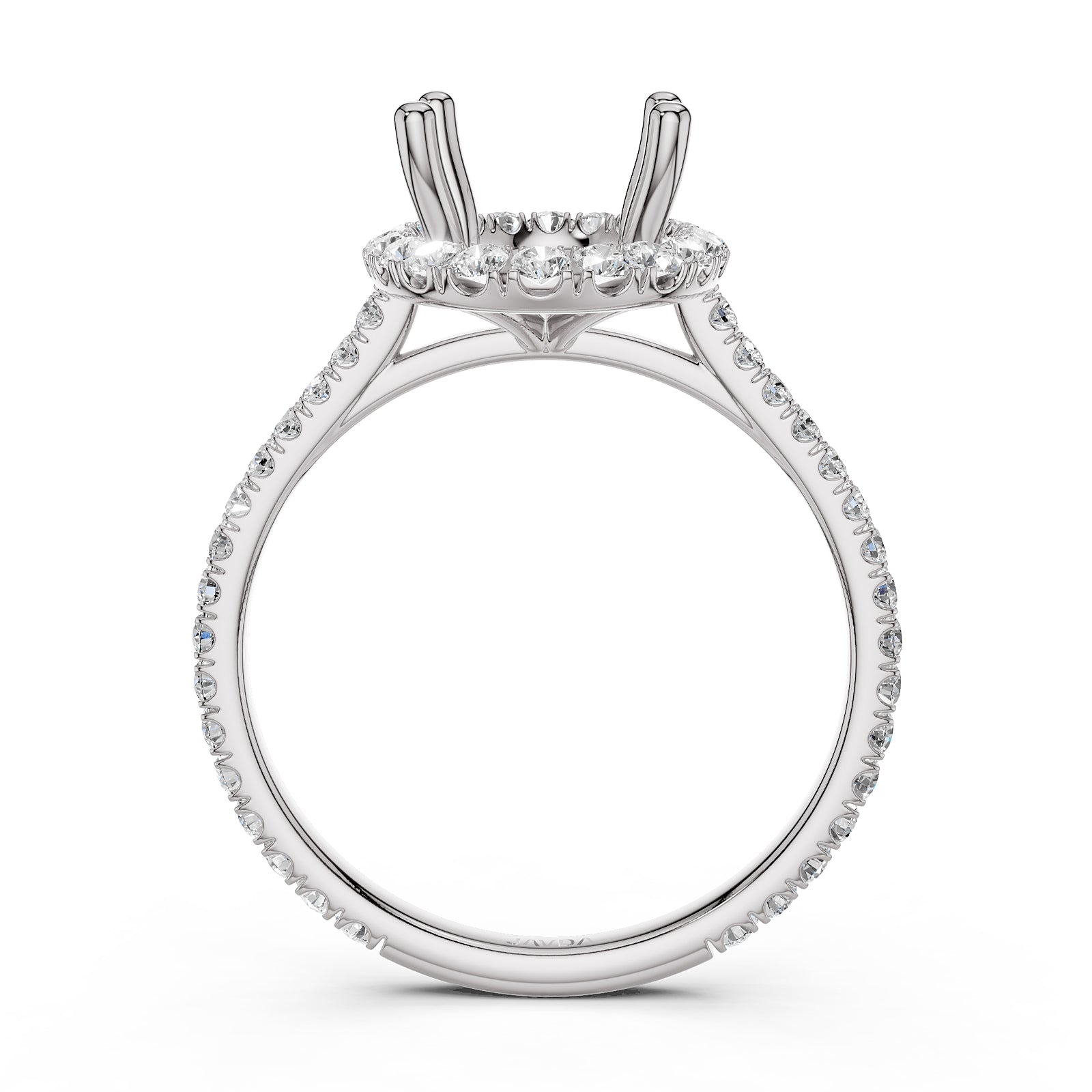 French U Pave Set Halo Semi Mount Lab Grown Diamond Engagement Ring 0.54 Ct.