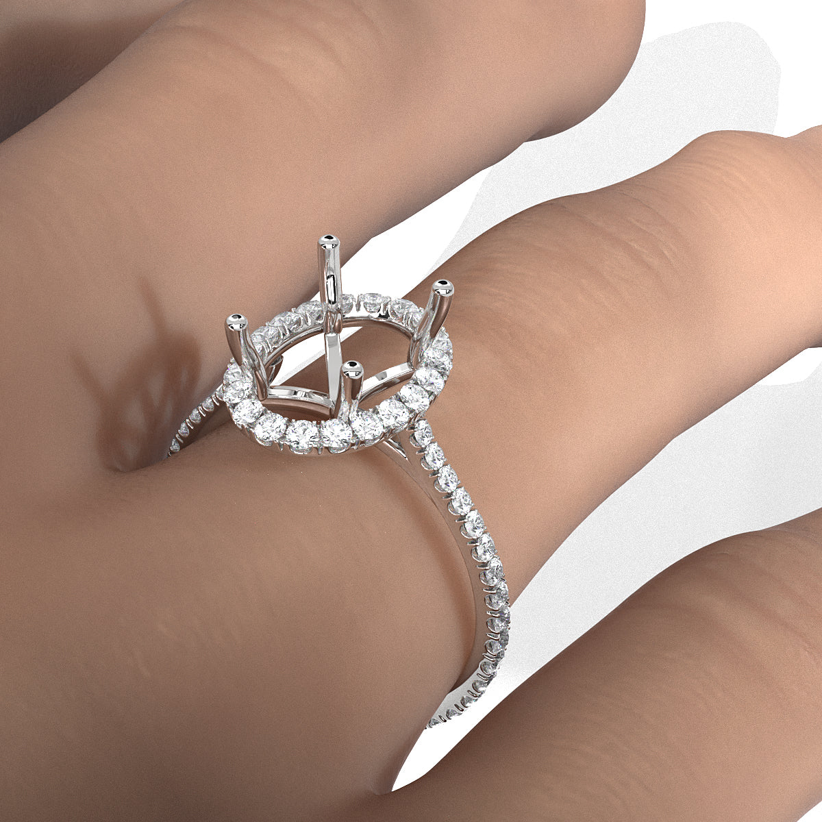 French U Pave Set Halo Semi Mount Lab Grown Diamond Engagement Ring 0.54 Ct.