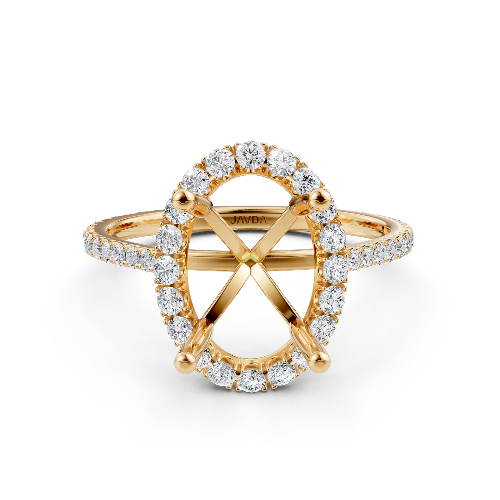 French U Pave Set Halo Semi Mount Lab Grown Diamond Engagement Ring 0.54 Ct.