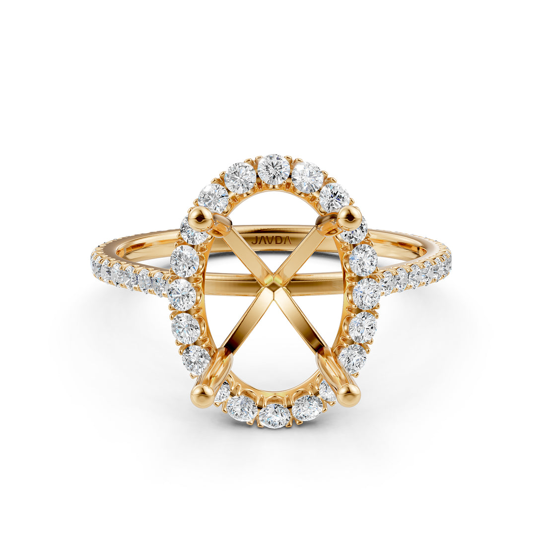 French U Pave Set Halo Semi Mount Lab Grown Diamond Engagement Ring 0.54 Ct.