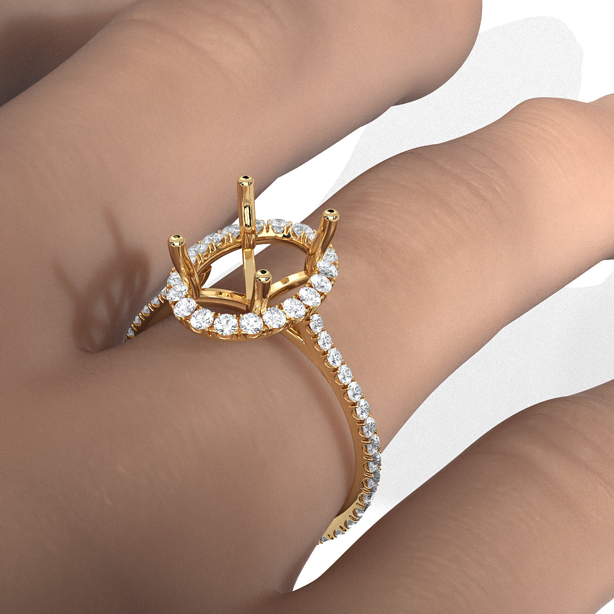 French U Pave Set Halo Semi Mount Lab Grown Diamond Engagement Ring 0.54 Ct.