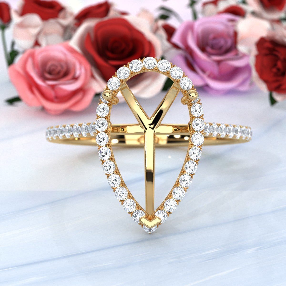 French U Pave Set Halo Semi Mount Lab Grown Diamond Engagement Ring 0.54 Ct.