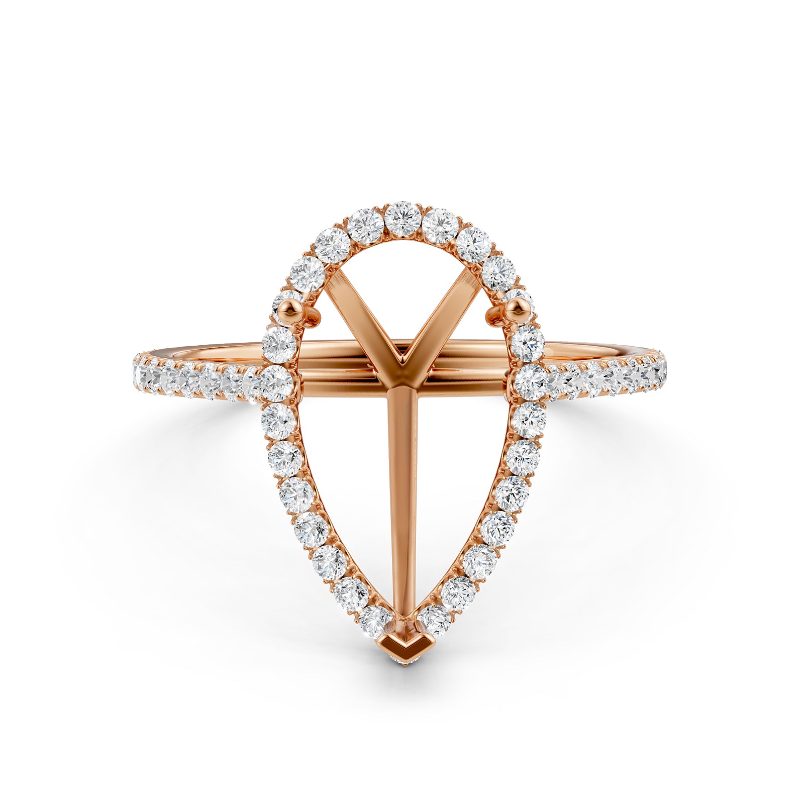 French U Pave Set Halo Semi Mount Lab Grown Diamond Engagement Ring 0.54 Ct.