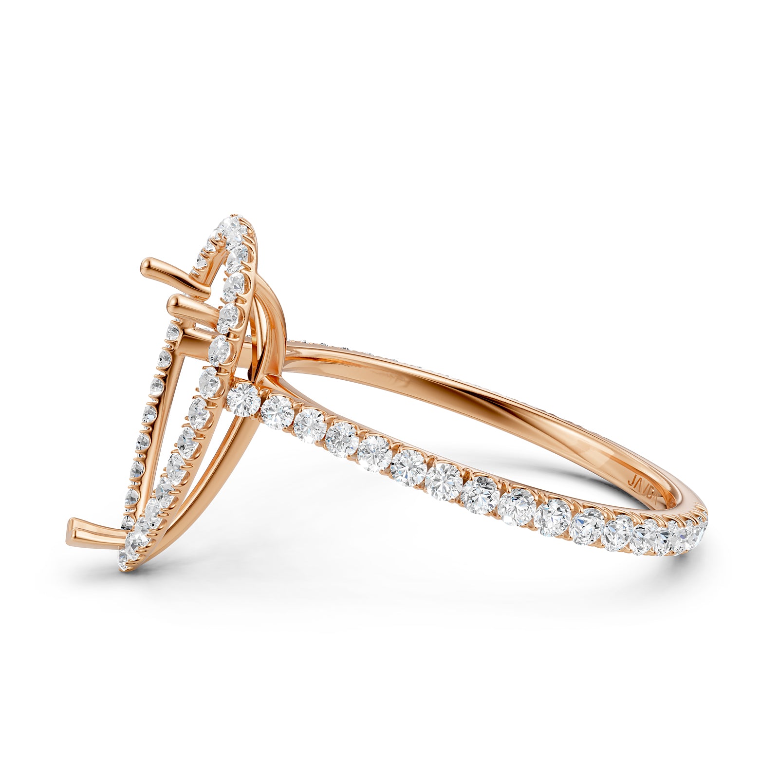 French U Pave Set Halo Semi Mount Lab Grown Diamond Engagement Ring 0.54 Ct.