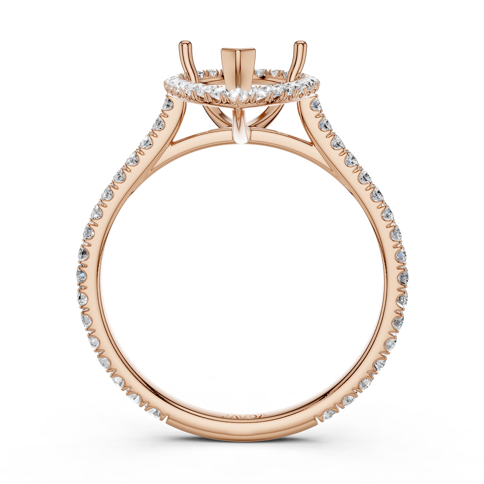 French U Pave Set Halo Semi Mount Lab Grown Diamond Engagement Ring 0.54 Ct.