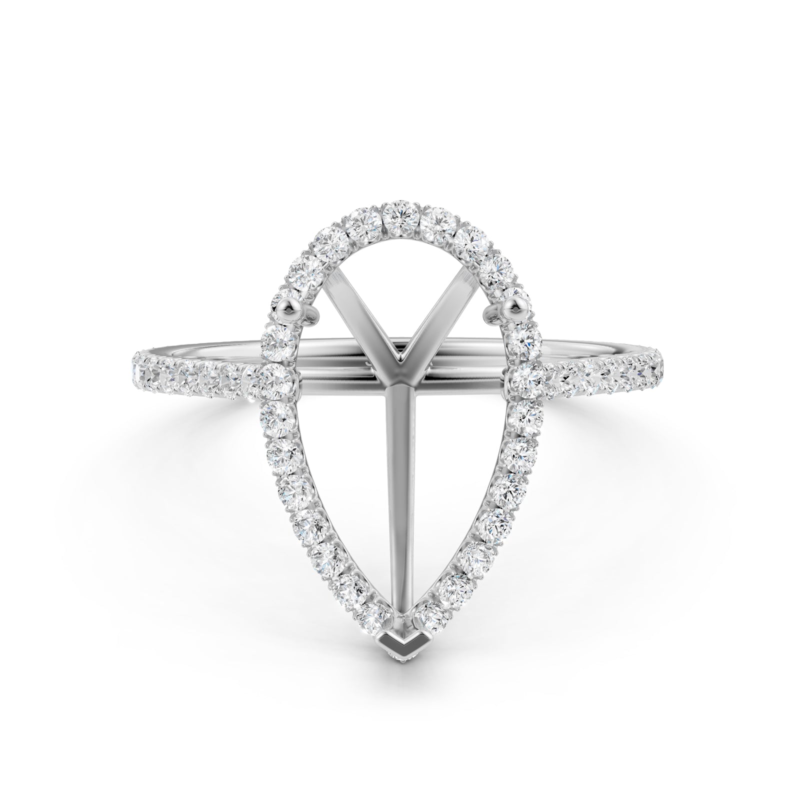 French U Pave Set Halo Semi Mount Lab Grown Diamond Engagement Ring 0.54 Ct.