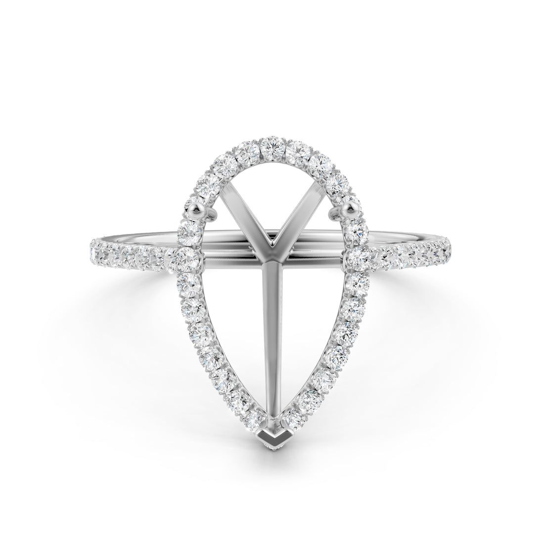 French U Pave Set Halo Semi Mount Lab Grown Diamond Engagement Ring 0.54 Ct.