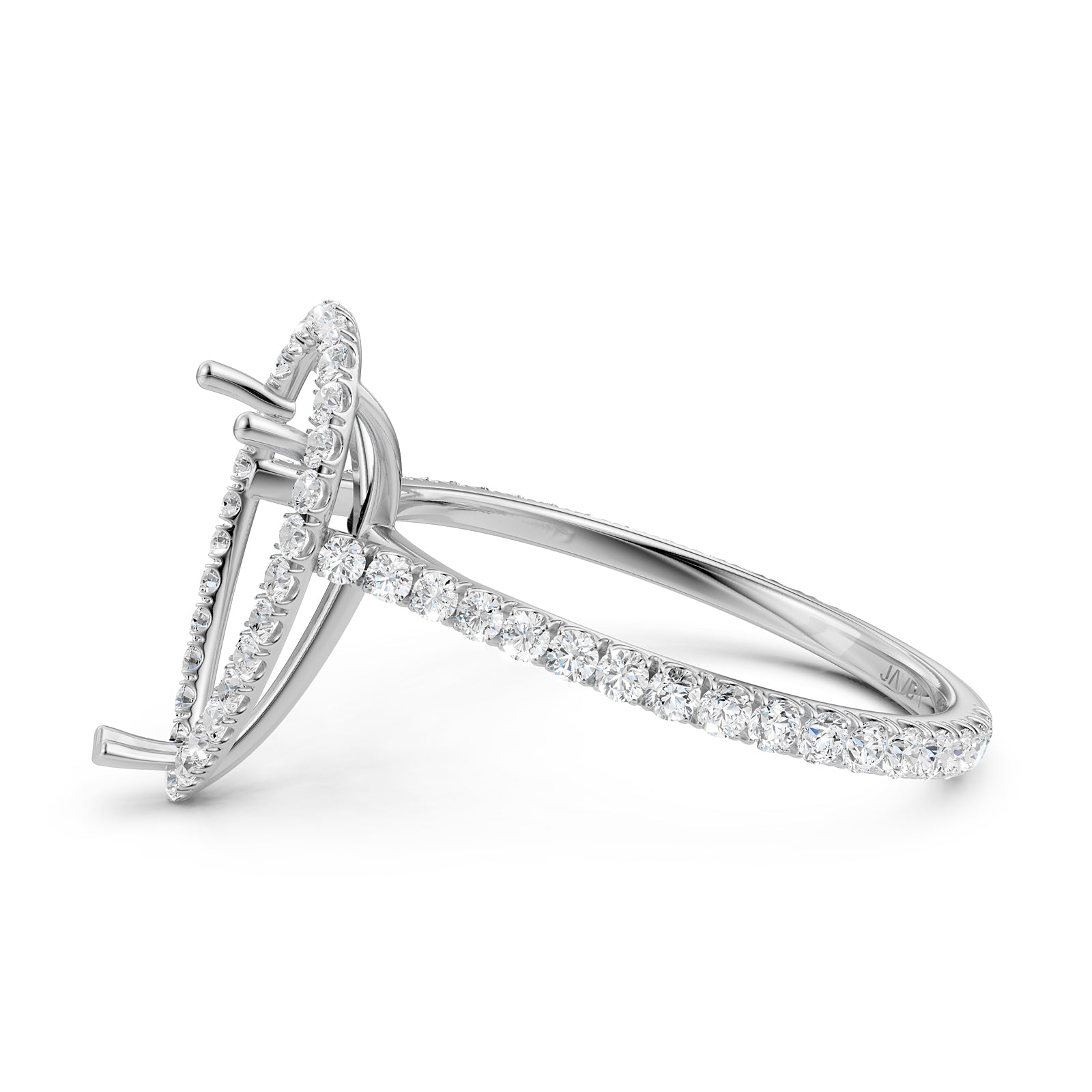 French U Pave Set Halo Semi Mount Lab Grown Diamond Engagement Ring 0.54 Ct.