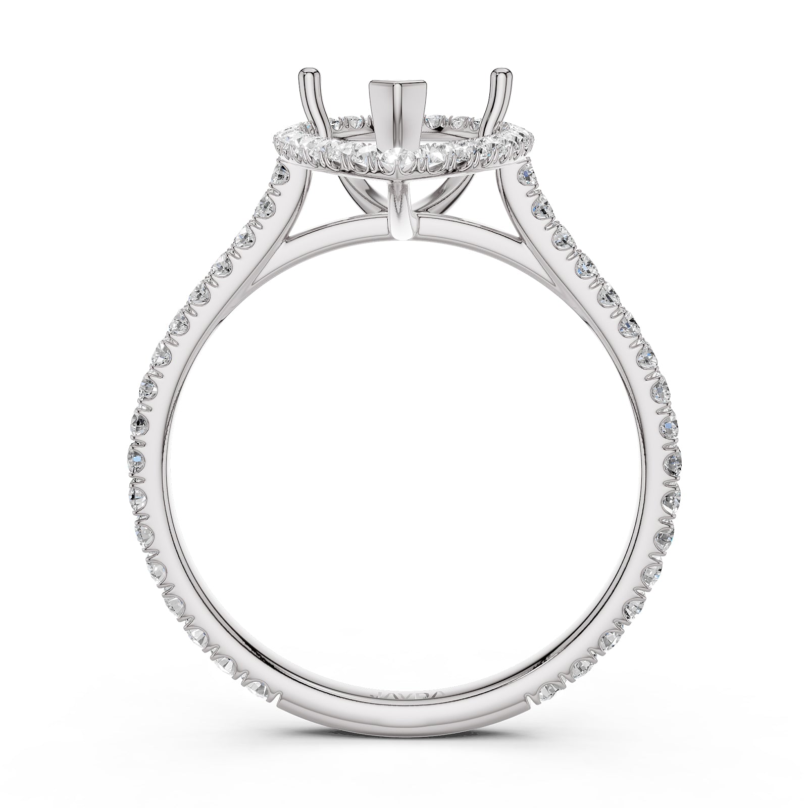 French U Pave Set Halo Semi Mount Lab Grown Diamond Engagement Ring 0.54 Ct.