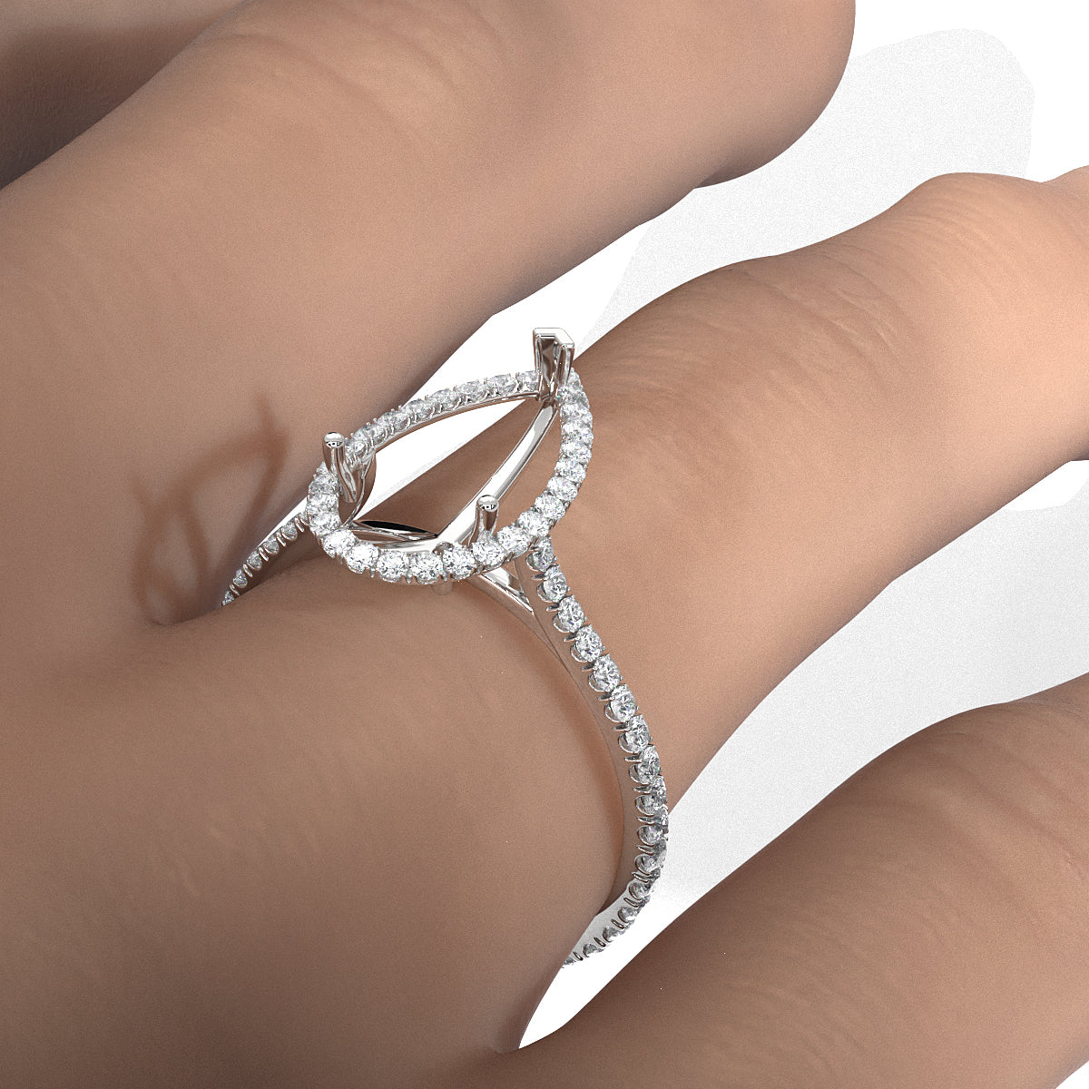 French U Pave Set Halo Semi Mount Lab Grown Diamond Engagement Ring 0.54 Ct.