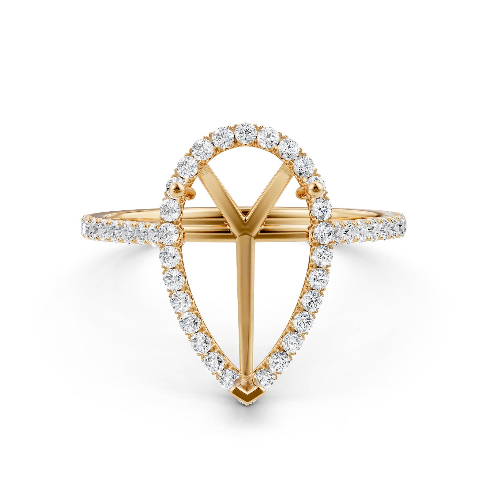 French U Pave Set Halo Semi Mount Lab Grown Diamond Engagement Ring 0.54 Ct.