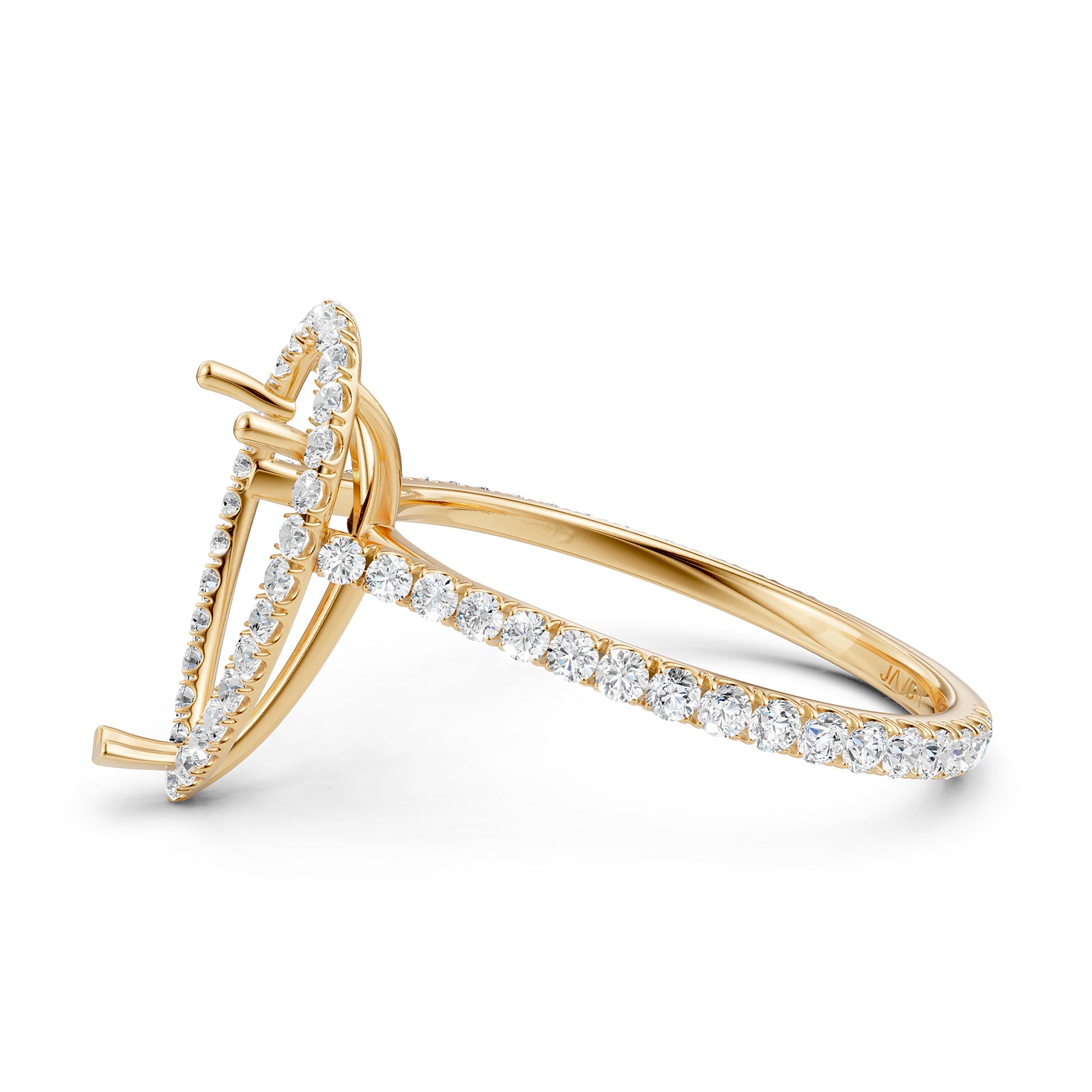 French U Pave Set Halo Semi Mount Lab Grown Diamond Engagement Ring 0.54 Ct.