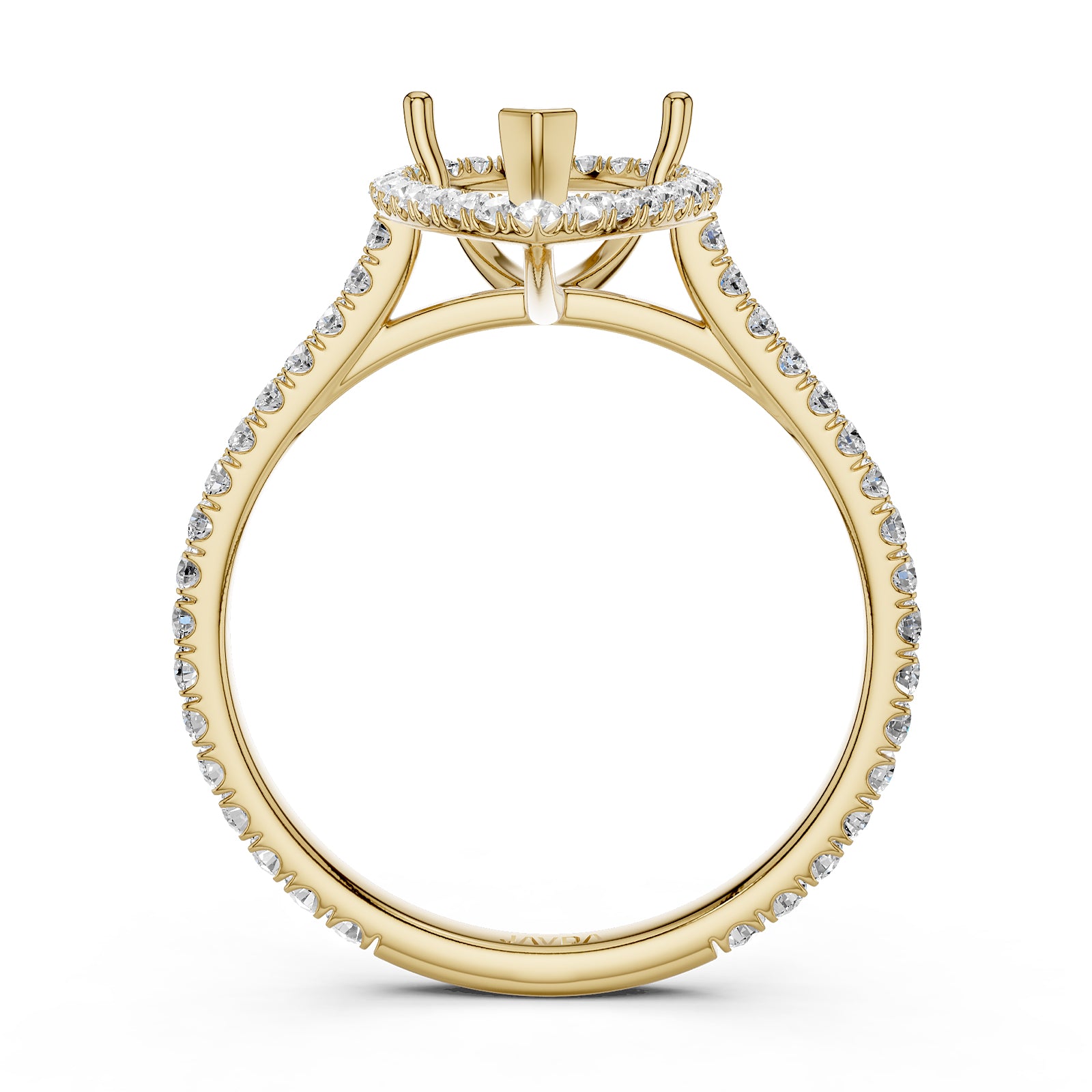 French U Pave Set Halo Semi Mount Lab Grown Diamond Engagement Ring 0.54 Ct.