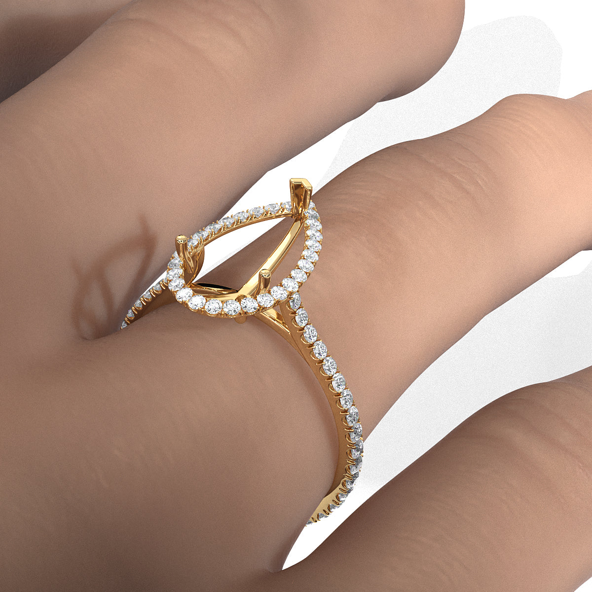 French U Pave Set Halo Semi Mount Lab Grown Diamond Engagement Ring 0.54 Ct.