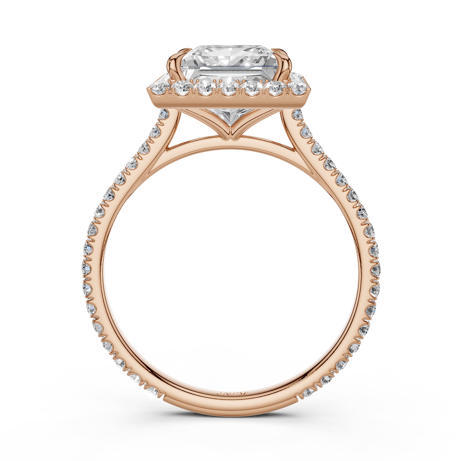 French U Pave Set Halo Diamond Princess Engagement Ring 14k White Gold.