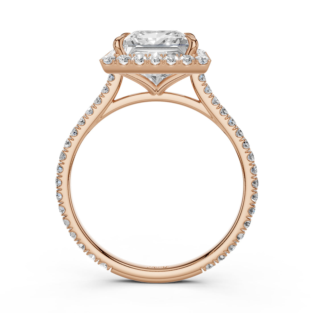 French U Pave Set Halo Diamond Princess Engagement Ring 14k White Gold.