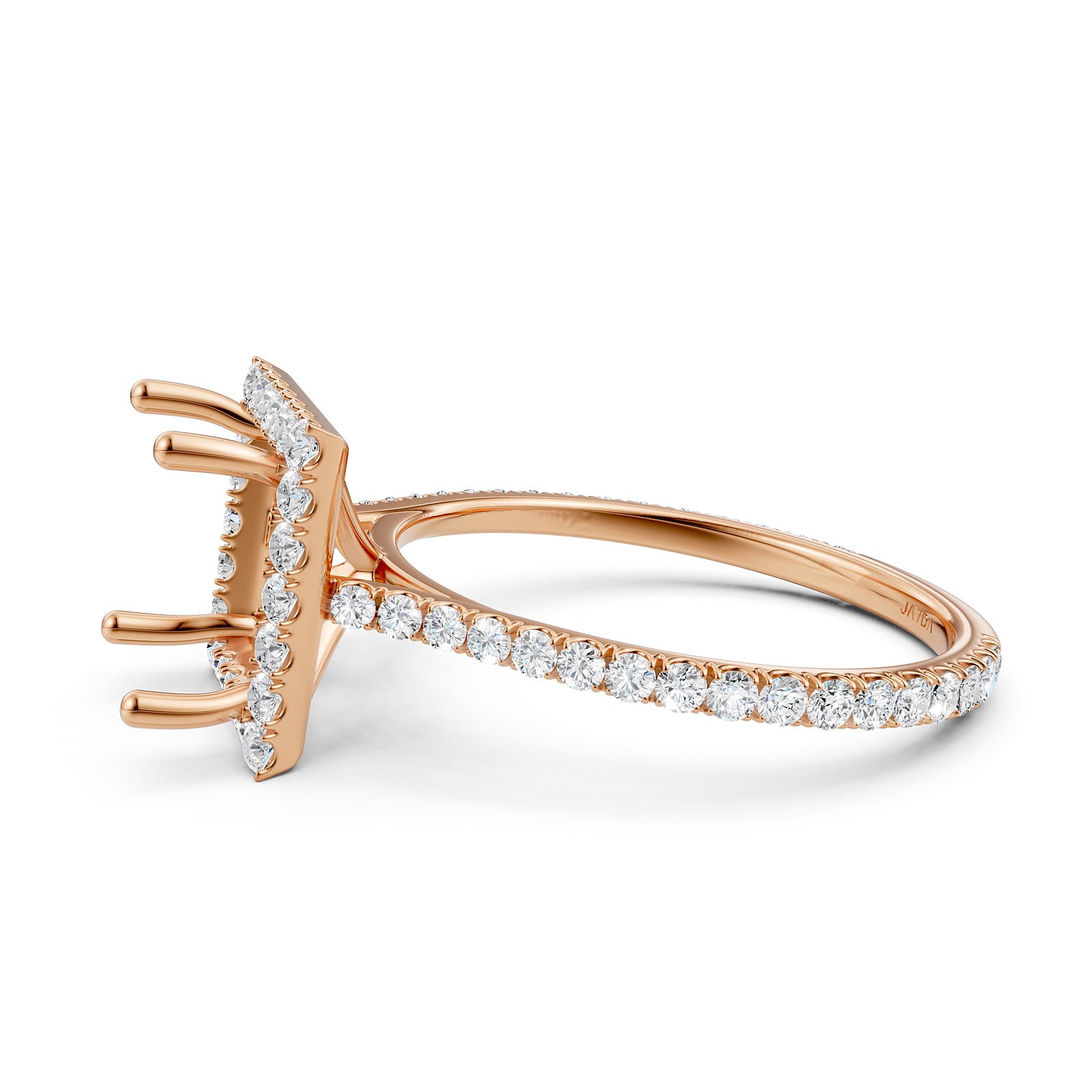 French U Pave Set Halo Semi Mount Lab Grown Diamond Engagement Ring 0.54 Ct.