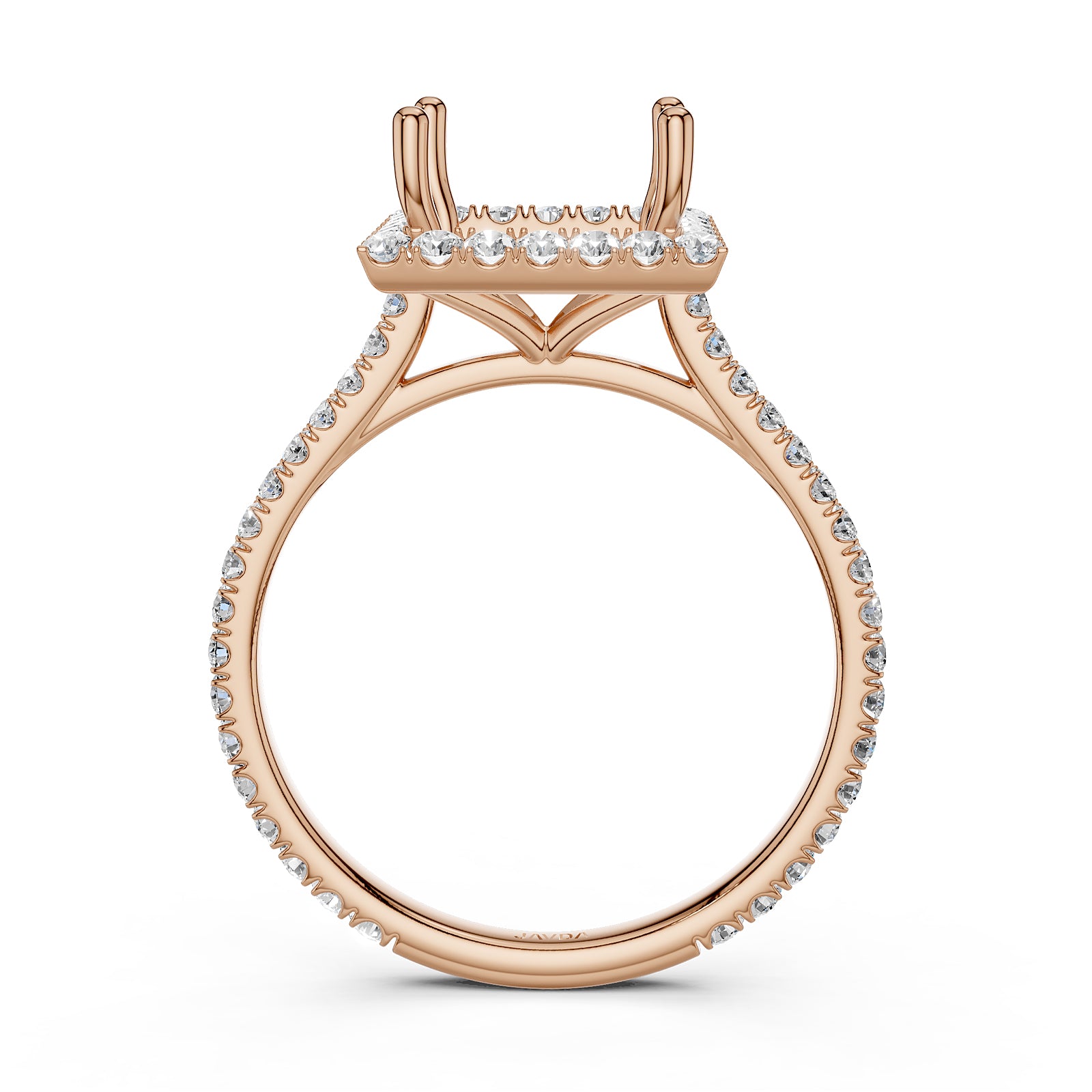 French U Pave Set Halo Semi Mount Lab Grown Diamond Engagement Ring 0.54 Ct.