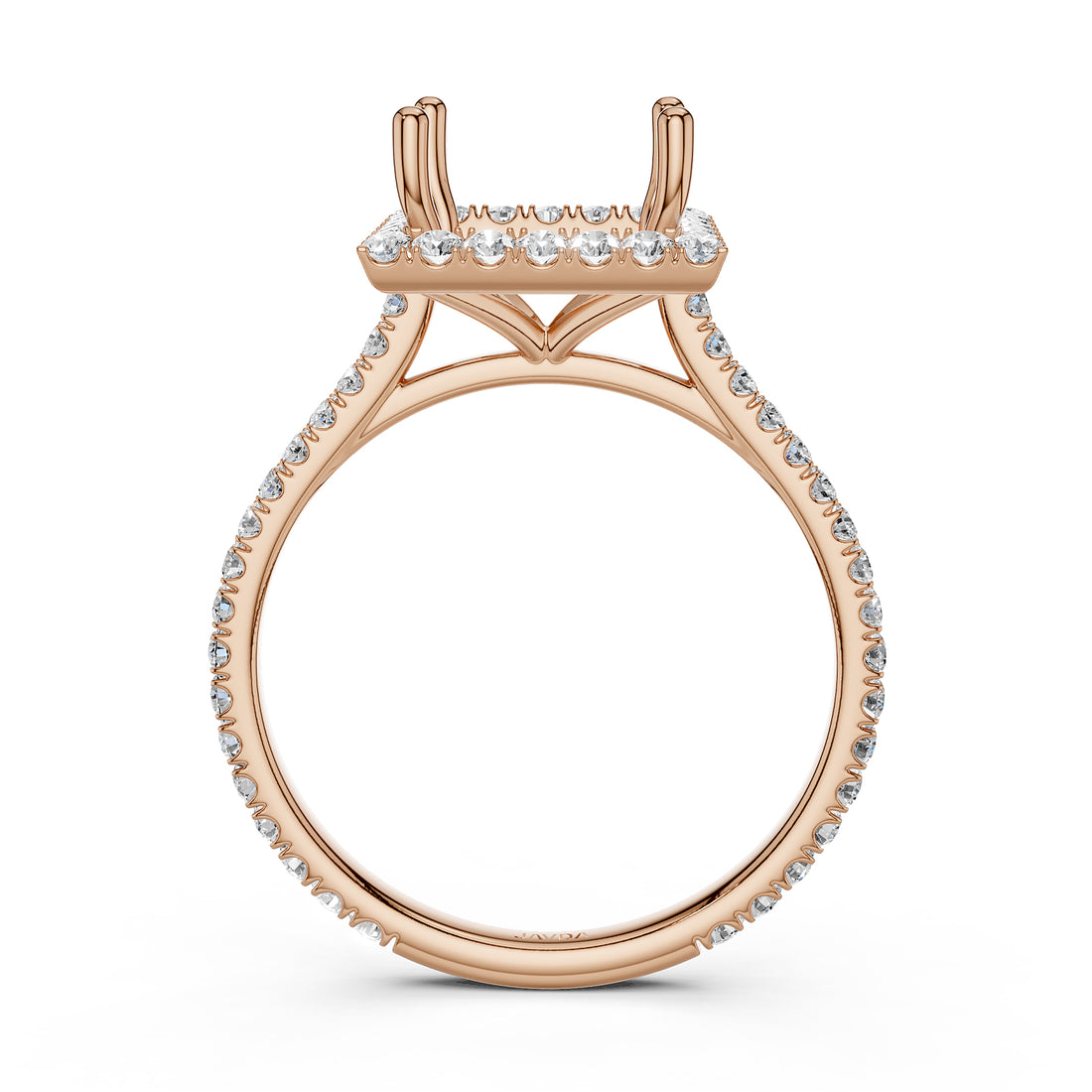 French U Pave Set Halo Semi Mount Lab Grown Diamond Engagement Ring 0.54 Ct.