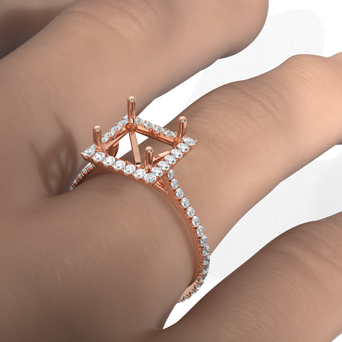 French U Pave Set Halo Semi Mount Lab Grown Diamond Engagement Ring 0.54 Ct.