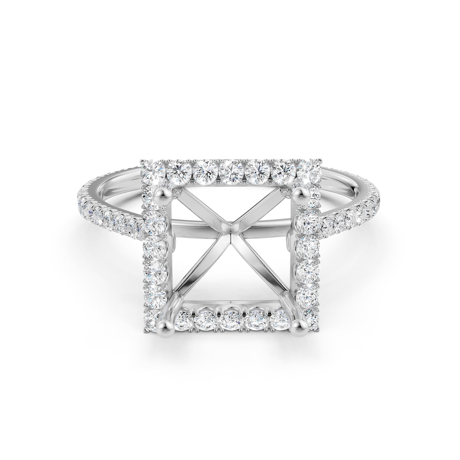 French U Pave Set Halo Semi Mount Lab Grown Diamond Engagement Ring 0.54 Ct.