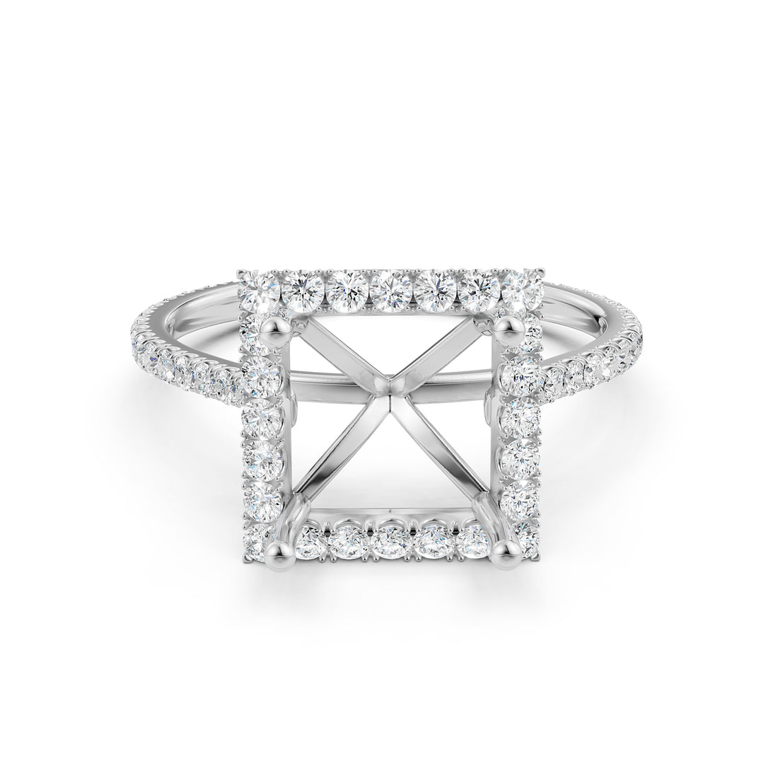 French U Pave Set Halo Semi Mount Lab Grown Diamond Engagement Ring 0.54 Ct.