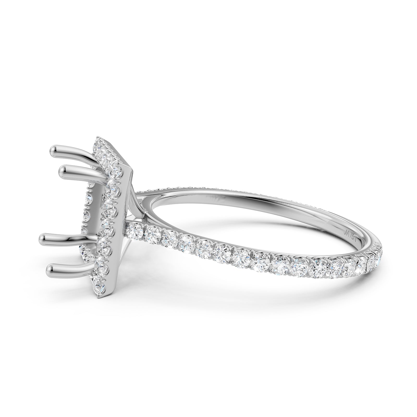 French U Pave Set Halo Semi Mount Lab Grown Diamond Engagement Ring 0.54 Ct.