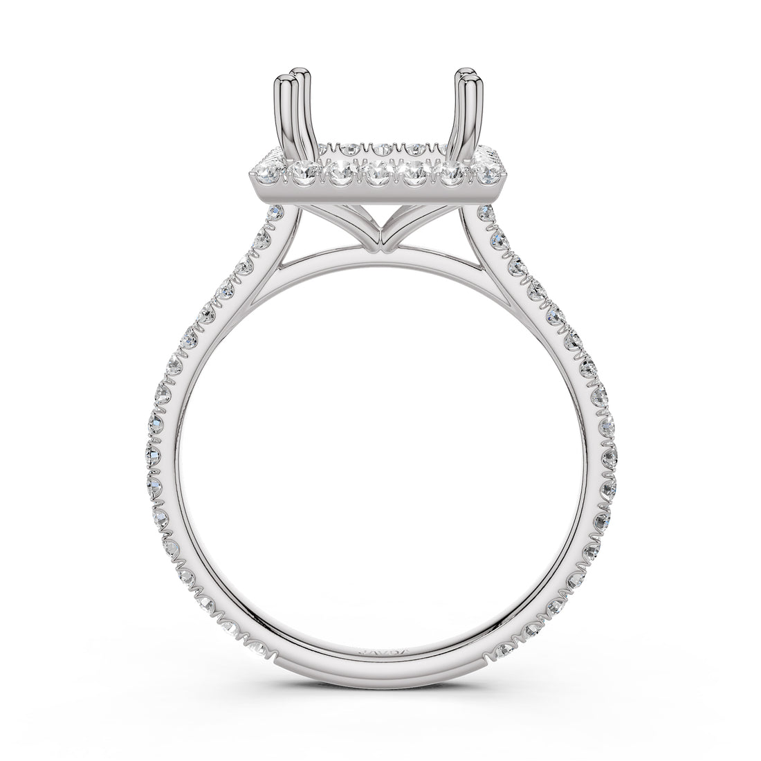 French U Pave Set Halo Semi Mount Lab Grown Diamond Engagement Ring 0.54 Ct.