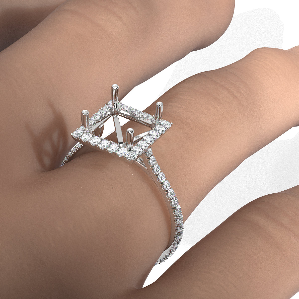 French U Pave Set Halo Semi Mount Lab Grown Diamond Engagement Ring 0.54 Ct.