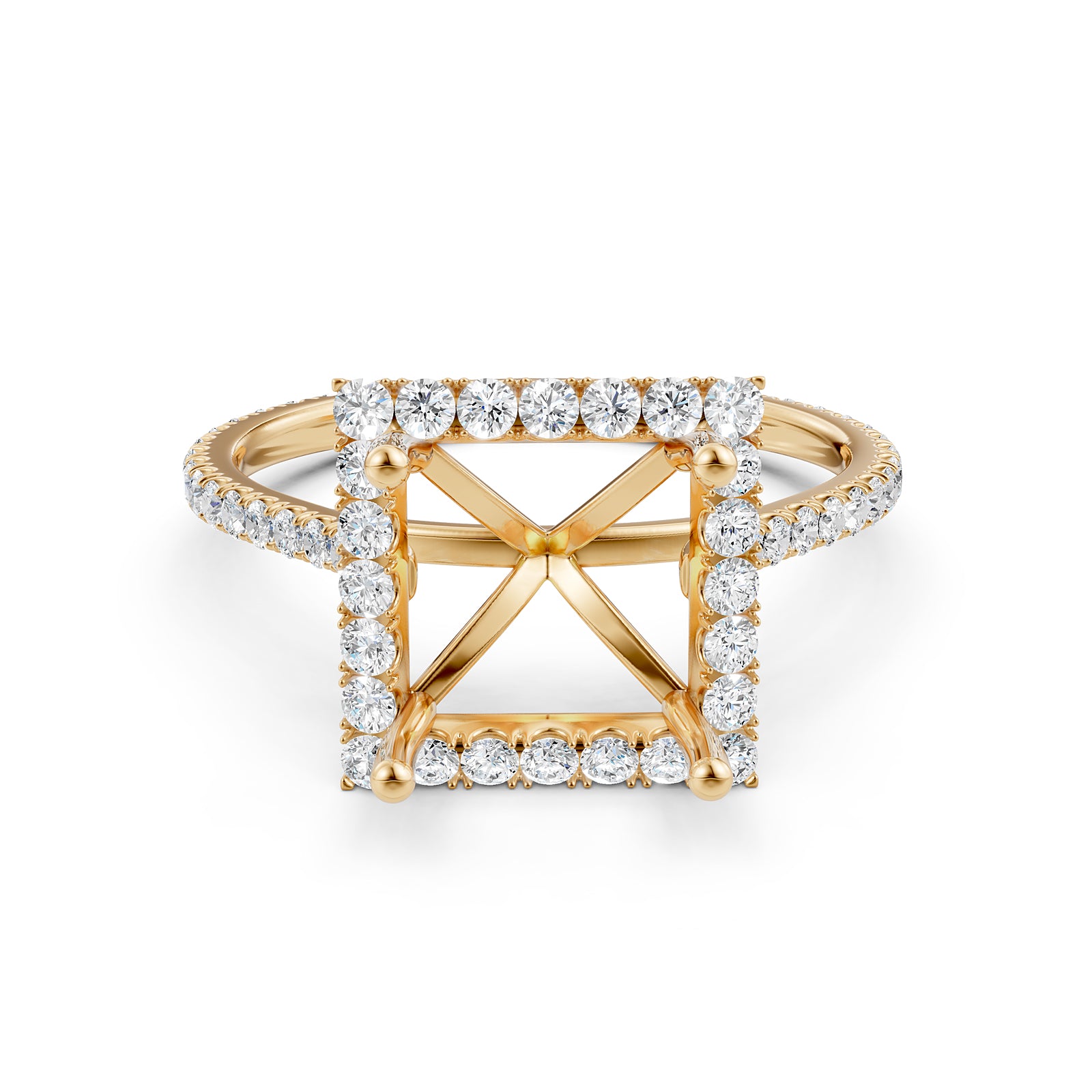 French U Pave Set Halo Semi Mount Lab Grown Diamond Engagement Ring 0.54 Ct.