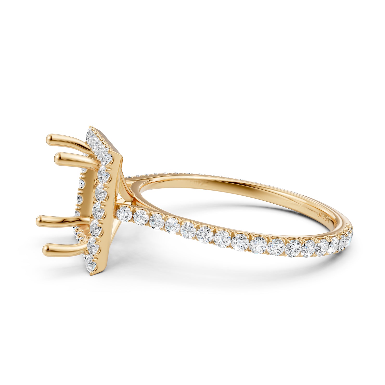 French U Pave Set Halo Semi Mount Lab Grown Diamond Engagement Ring 0.54 Ct.